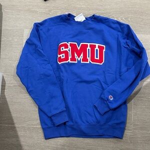 Champion Blue Crewneck Sweater with Red SMU Logo